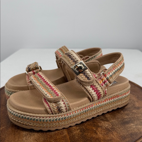 Steve Madden Sandals Wm 9.5 Big Mona Raffia Platform Multicolor Summer - Picture 1 of 9